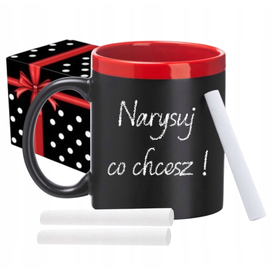 Kubek tablica tablicowy z kredą GRATIS pudełko prezentowe Czerwony